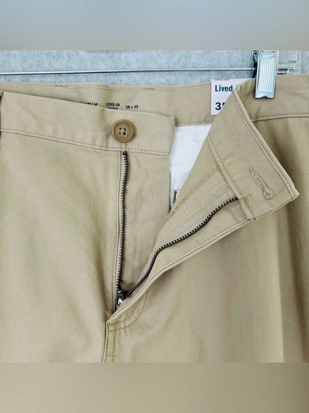 Old Navy Mens Pants 38x32 Tan Khaki Lived in Chino Slim Uniform Non-Stretch - Picture 10 of 16